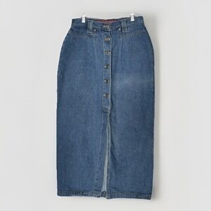 Vtg Y2K Denim Midi Skirt 9/10 Blue Jean 100 Cotton Cottagecore Prairie Trad Wife